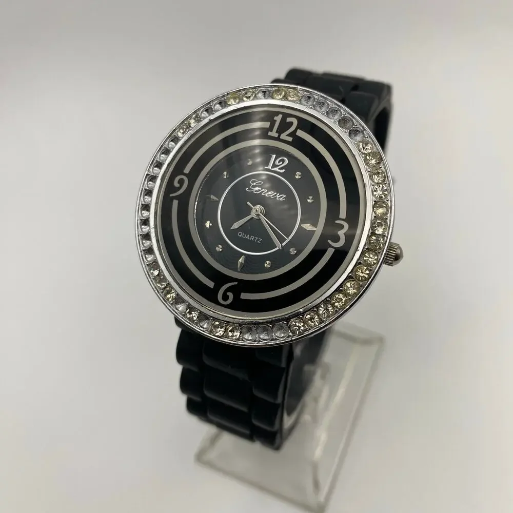 Geneva Platinum Ladies Quartz Watch - Black & Crystal new battery